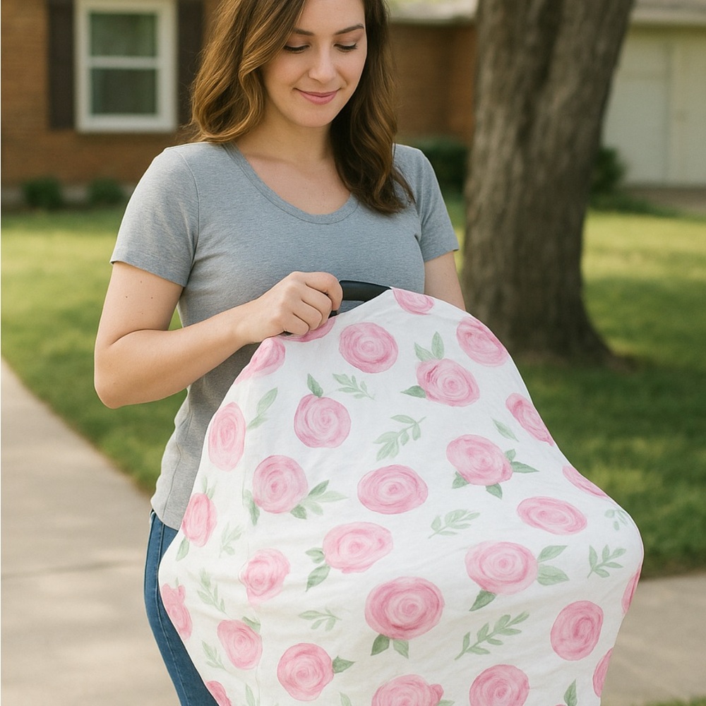 Copper Pearl Multi-Use 5-1 Nursing Car Seat Cover Blanket High Chair Roses Grace